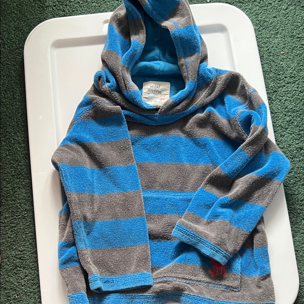 Mini Boden Terry Blue and Gray Striped Hoodie